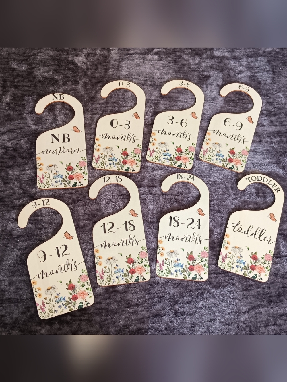Baby Closet Floral Wood Closet Size Dividers Set of 8- Newborn, Maternity